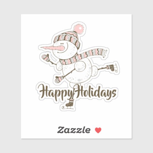 Whimsical Ice Skating Snowmen Car Decal Sticker (Vel)