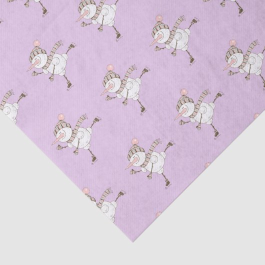 Whimsical Ice Skating Snowmen op Paars Tissuepapier (Detail)