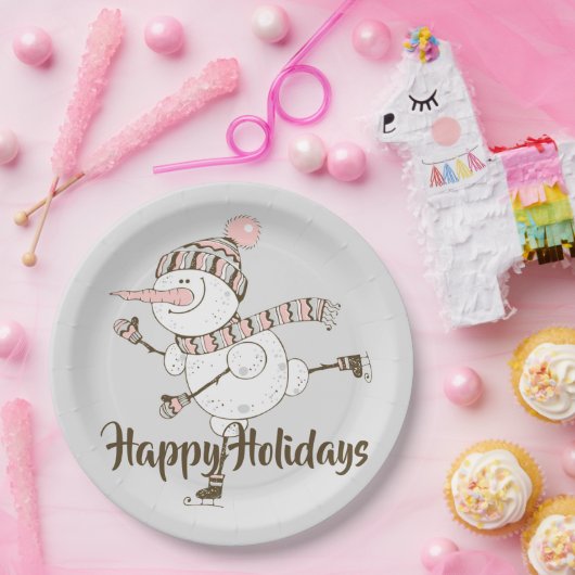 Whimsical Ice Skating Snowmen Papieren Bordje (Feest)