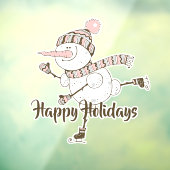 Whimsical Ice Skating Snowmen  Raamsticker (Vel 3)