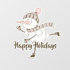 Whimsical Ice Skating Snowmen  Raamsticker