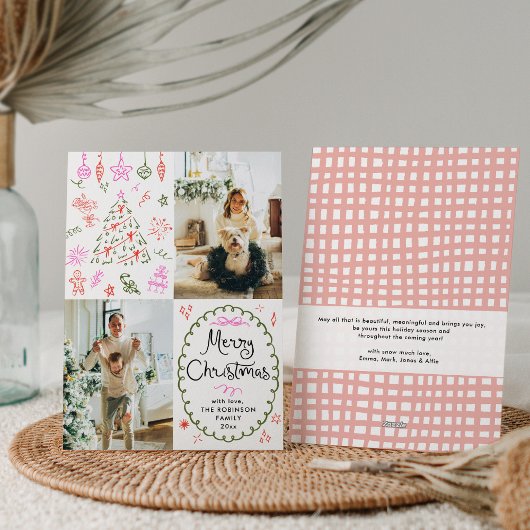 Whimsical Icons Hand getekend Merry Christmas 2 Fo Feestdagenkaart