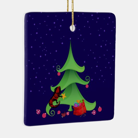 *Whimsical Iguana Oh Kerstboom Keramisch Ornament (Rechts)