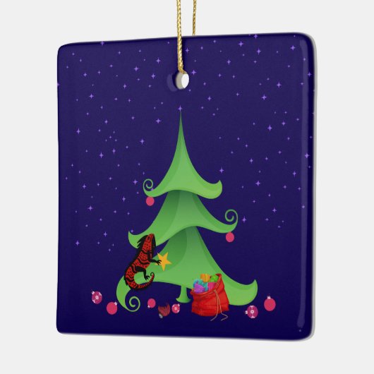 *Whimsical Iguana Oh Kerstboom Keramisch Ornament (Links)