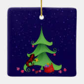 *Whimsical Iguana Oh Kerstboom Keramisch Ornament (Achterkant)