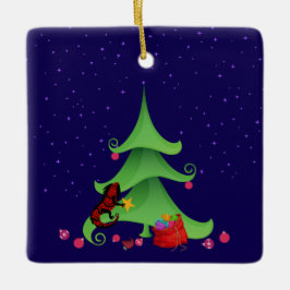 *Whimsical Iguana Oh Kerstboom Keramisch Ornament