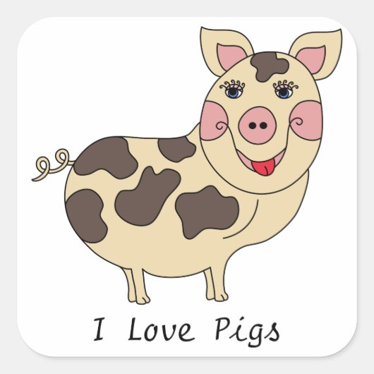 Whimsical Ik hou van varkens Vierkante Sticker (Voorkant)