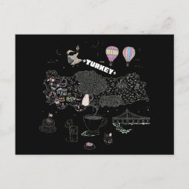 Whimsical Illustrated Map of Turkey Travel Briefkaart