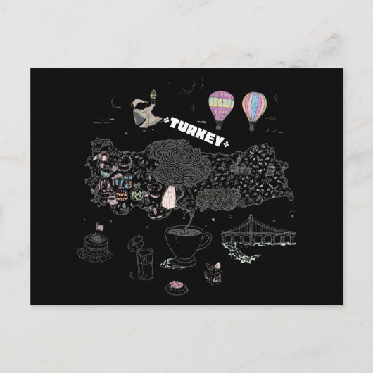 Whimsical Illustrated Map of Turkey Travel Briefkaart (Voorkant)
