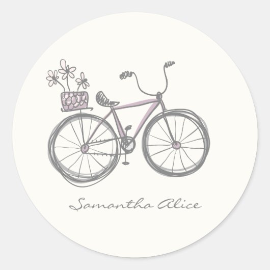 Whimsical-illustratie Lila grijze aangepaste illus Ronde Sticker (Voorkant)