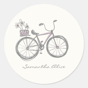 Whimsical-illustratie Lila grijze aangepaste illus Ronde Sticker
