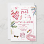 Whimsical Illustratie Meisje Pool Party Kaart (Voorkant)
