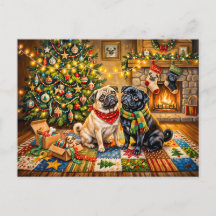 Whimsical illustratie van Kerstmiskuil met mopshon