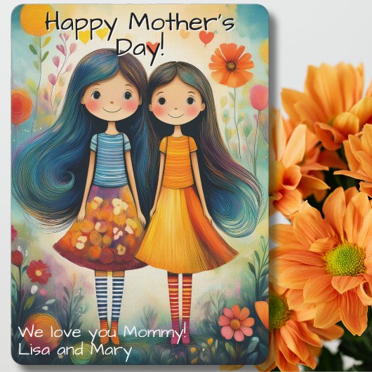 Whimsical illustratie van twee meisjes Moederdag