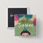 Whimsical Illustration Happy Birthday Party Boy Vierkante Button 5,1 Cm (Voorkant /achterkant)
