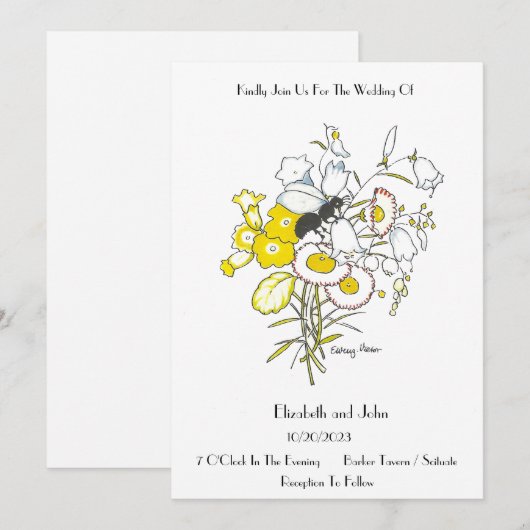 Whimsical  Illustration Wedding Invitation Kaart (Voorkant / Achterkant)