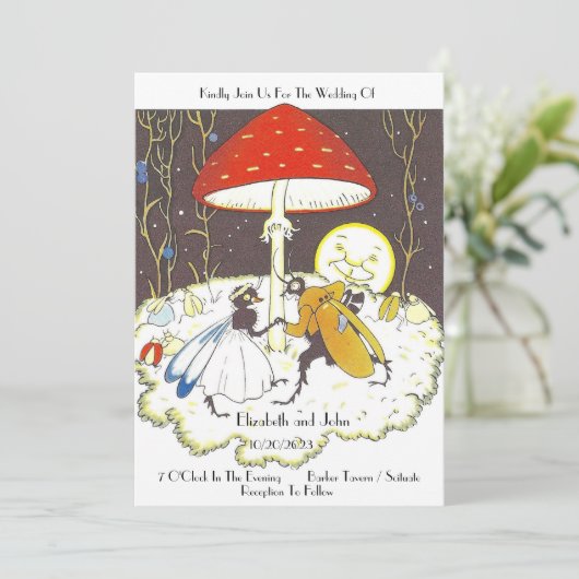 Whimsical  Illustration Wedding Invitation Kaart (Staand voorkant)