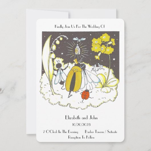 Whimsical Illustration Wedding Invitation Kaart (Voorkant)