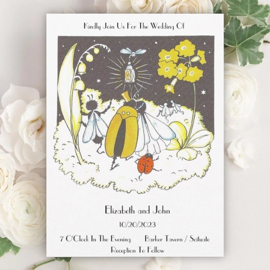 Whimsical  Illustration Wedding Invitation Kaart