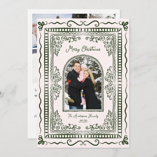 Whimsical Illustrative Christmas Five Photo Feestdagenkaart (Voorkant / Achterkant)