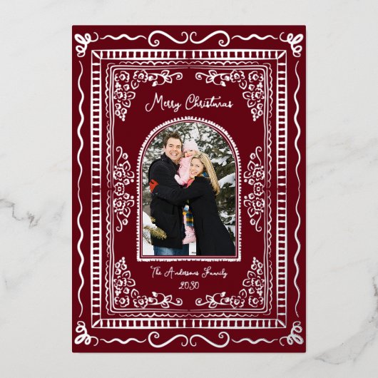 Whimsical Illustrative Christmas Five Photo Folie Feestdagenkaart (Voorkant)