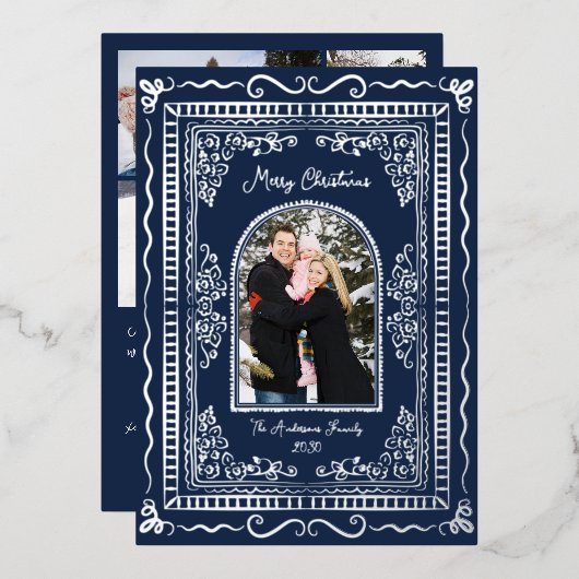 Whimsical Illustrative Christmas Five Photo Folie Feestdagenkaart (Voorkant / Achterkant)