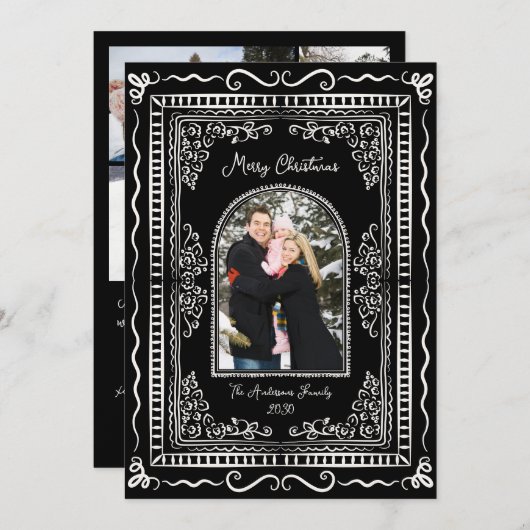 Whimsical Illustrative Christmas Five Photo Holida Feestdagenkaart (Voorkant / Achterkant)