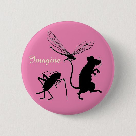 Whimsical "Imagine"-Button met dierenvrienden Ronde Button 5,7 Cm (Voorkant)