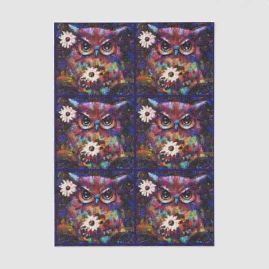 Whimsical Impressionistic Floral Owl Decoupage Tissuepapier (Voorkant)