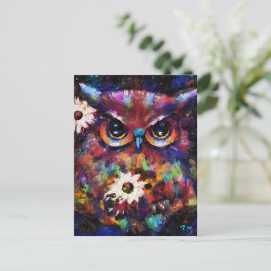 Whimsical Impressionistisch Bloemenuil Schilderij Briefkaart (Staand voorkant)