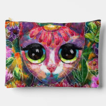 Whimsical Impressionistische Big Eyed Kat in Bloem