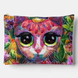 Whimsical Impressionistische Big Eyed Kat in Bloem Etui