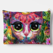 Whimsical Impressionistische Big Eyed Kat in Bloem Etui (Achterkant)