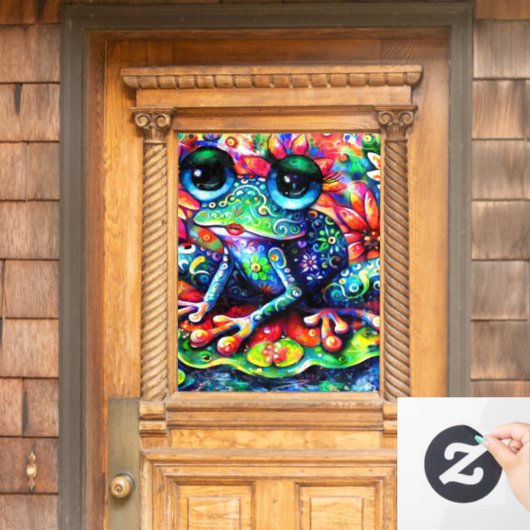 Whimsical Impressionistische Bloemen Kikker Schild Raamsticker (Huis Deur)