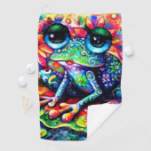 Whimsical Impressionistische Bloemenkikker Groen B Golfhanddoek (Insitu)