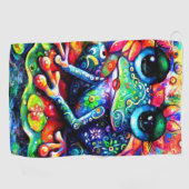 Whimsical Impressionistische Bloemenkikker Groen B Golfhanddoek (Horizontaal)