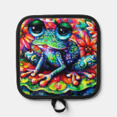 Whimsical Impressionistische Bloemenkikker Groen B Pannenlap (Voorkant)