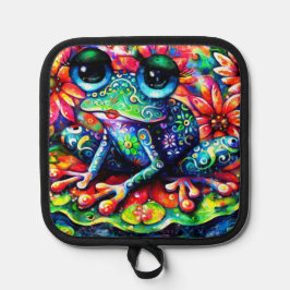 Whimsical Impressionistische Bloemenkikker Groen B Pannenlap