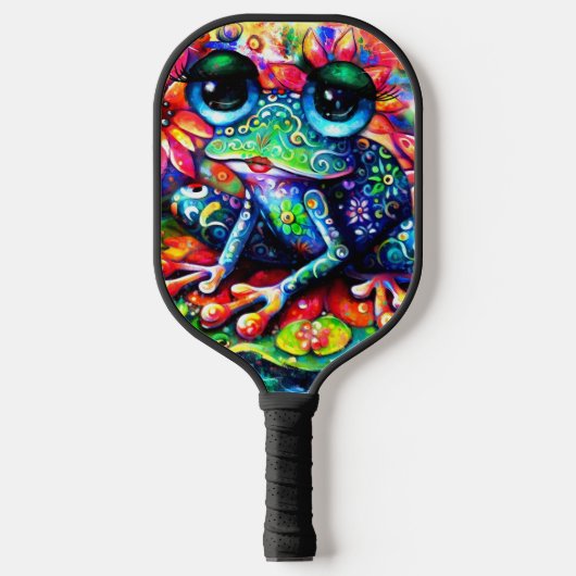 Whimsical Impressionistische Bloemenkikker Groen B Pickleball Paddle (Voorkant)