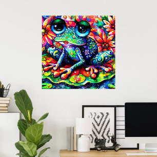 Whimsical Impressionistische Bloemenkikker Groen B Poster
