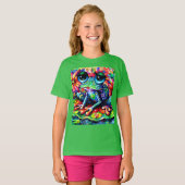Whimsical Impressionistische Bloemenkikker Groen B T-shirt (Voorkant volledig)