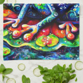 Whimsical Impressionistische Bloemenkikker Groen B Theedoek (Gevouwen)