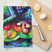 Whimsical Impressionistische Bloemenkikker Groen B Theedoek (Quarter Fold)