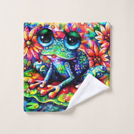 Whimsical Impressionistische Bloemenkikker Groen B Washandje