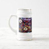 Whimsical Impressionistische Bloemenuil gepersonal Bierpul (Links)