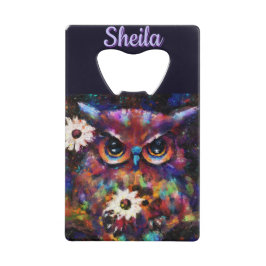 Whimsical Impressionistische Bloemenuil gepersonal Creditkaart Flessenopener