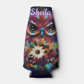 Whimsical Impressionistische Bloemenuil gepersonal Flesjeskoeler (Voorkant)