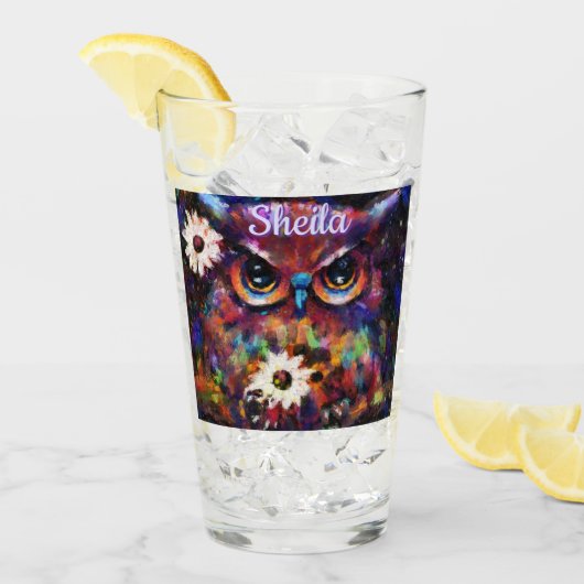 Whimsical Impressionistische Bloemenuil gepersonal Glas (Voorkant ijs)