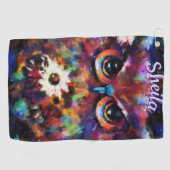 Whimsical Impressionistische Bloemenuil gepersonal Golfhanddoek (Horizontaal)