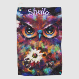 Whimsical Impressionistische Bloemenuil gepersonal Golfhanddoek